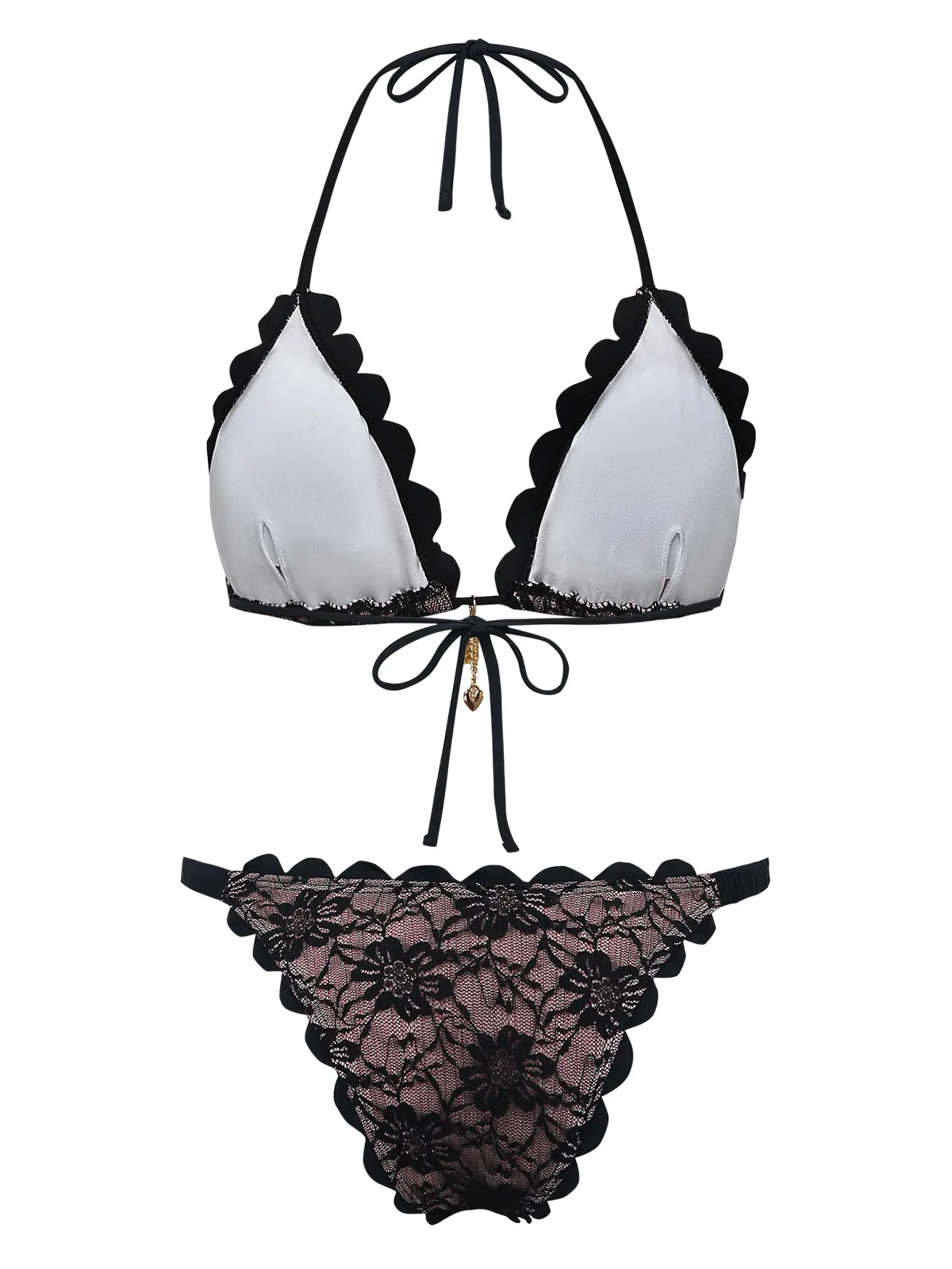 Black 1940s Lace Halter Backless Bikini Set sold by Retro Stage product image thumbnail 3