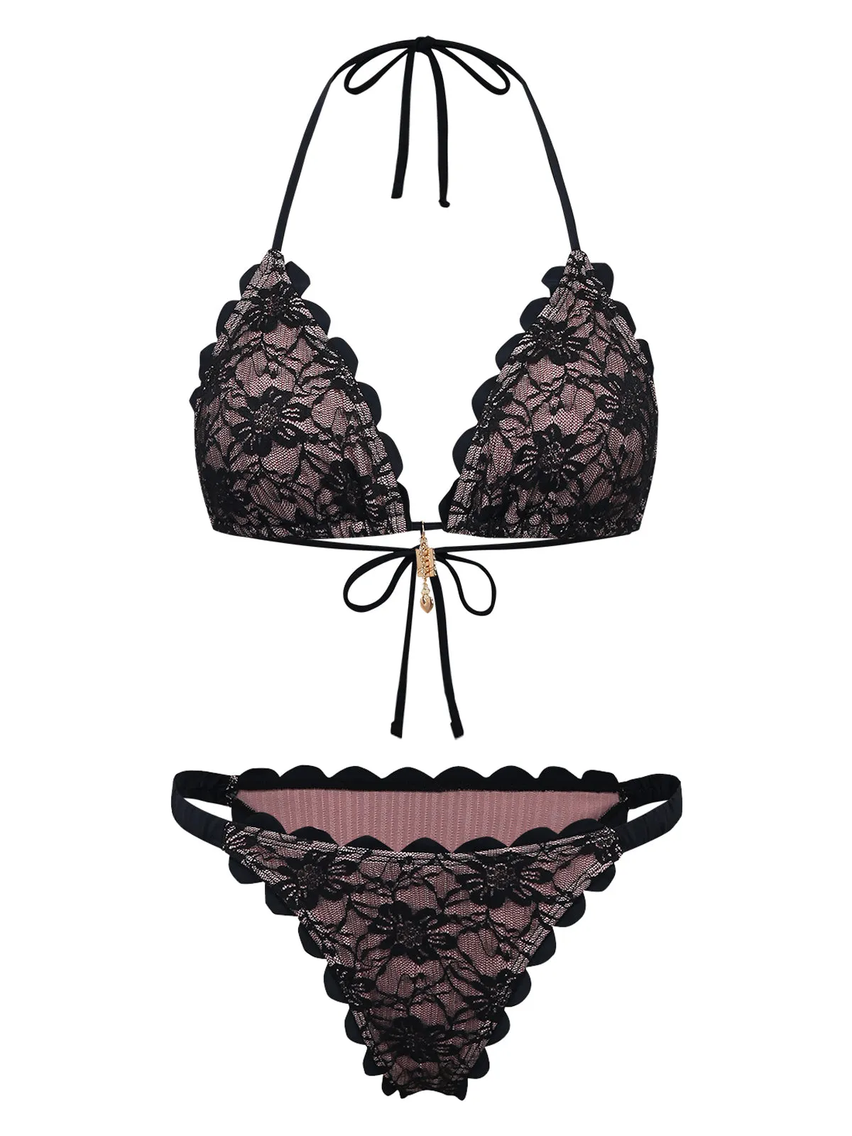 Black 1940s Lace Halter Backless Bikini Set sold by Retro Stage product image thumbnail 2