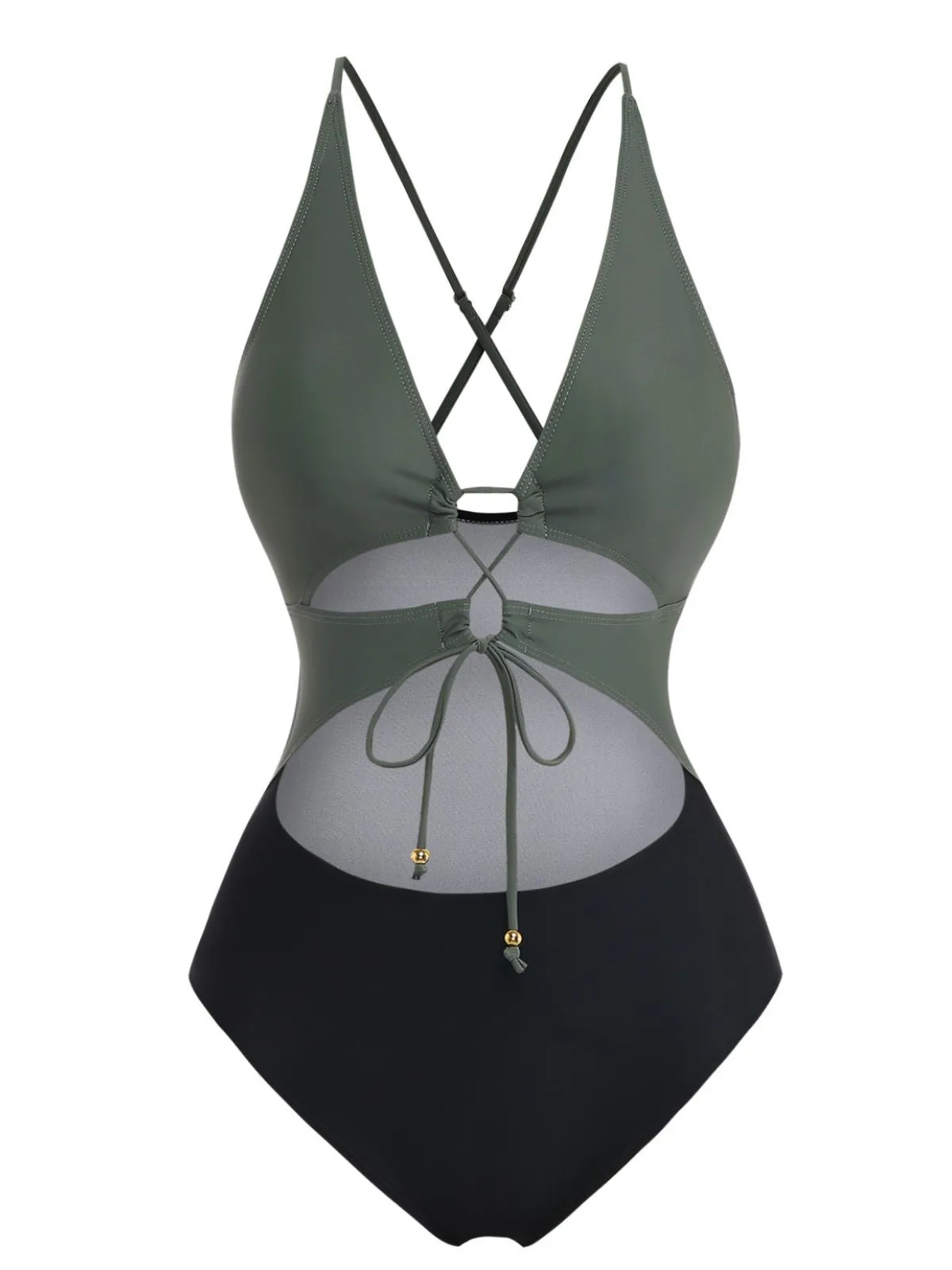 1960s Cutout Lace-Up Plunging One-Piece Swimsuit sold by Retro Stage product image thumbnail 2