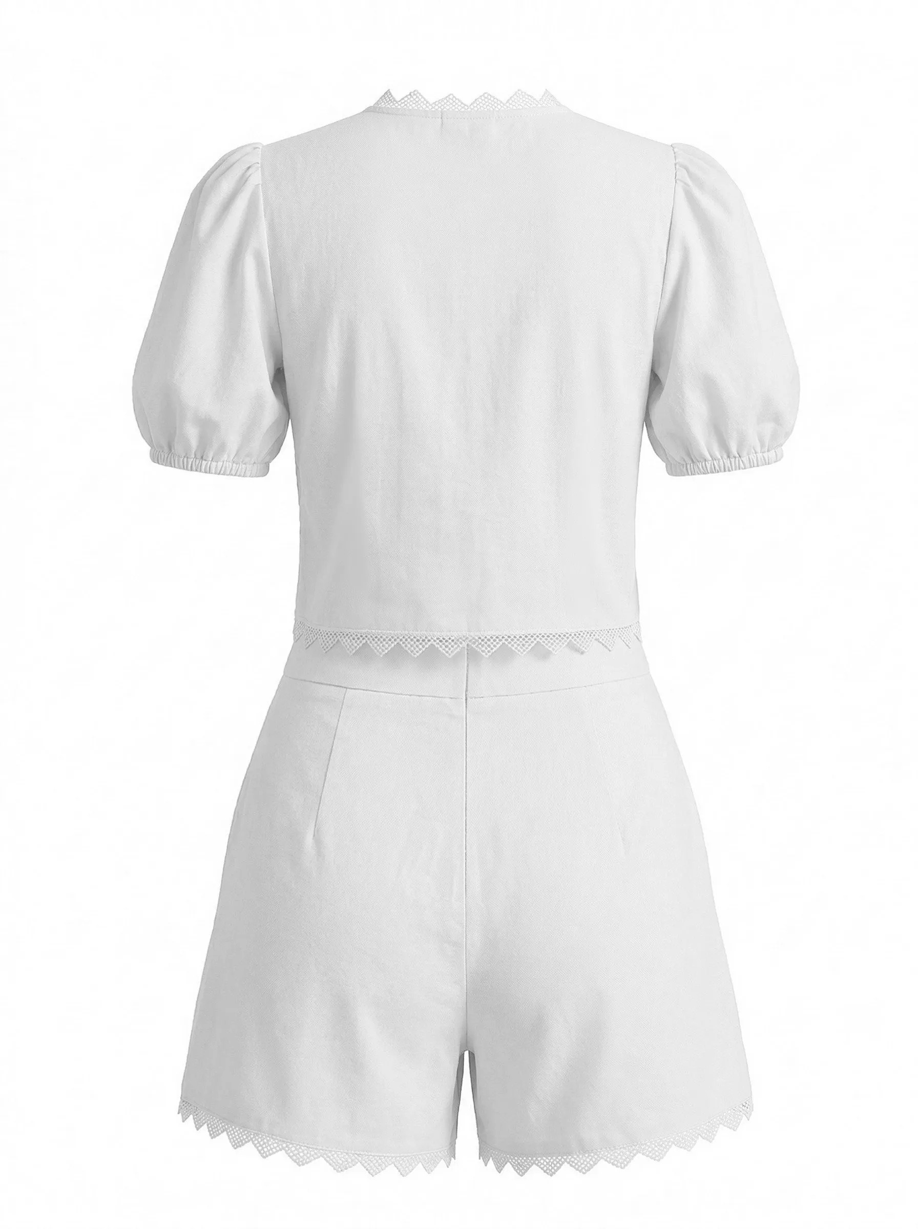 2PCS 1950s Cotton Lace Puff Sleeve Tie-Front Top & Shorts sold by Retro Stage product image thumbnail 5