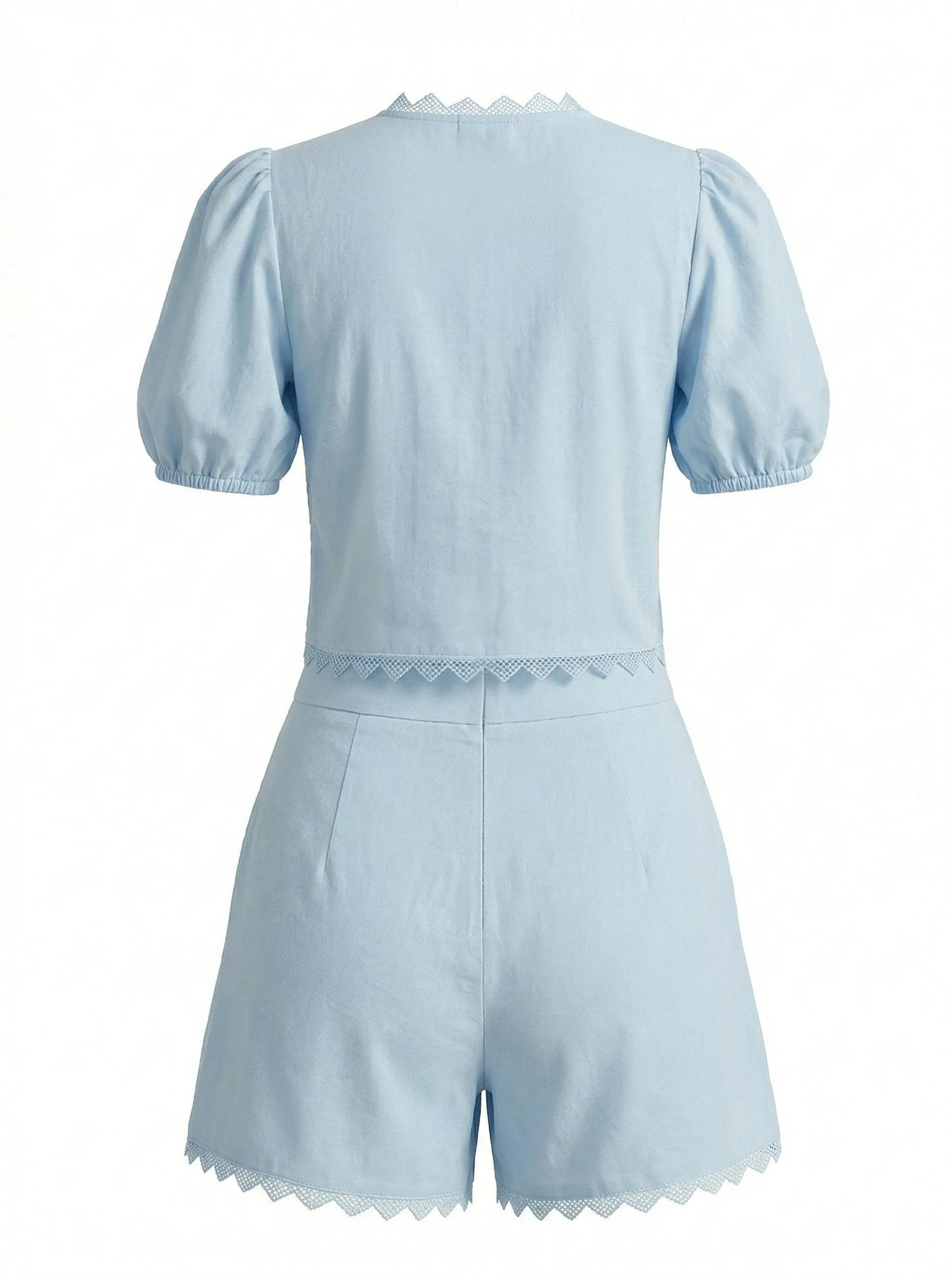 2PCS 1950s Cotton Lace Puff Sleeve Tie-Front Top & Shorts sold by Retro Stage product image thumbnail 3