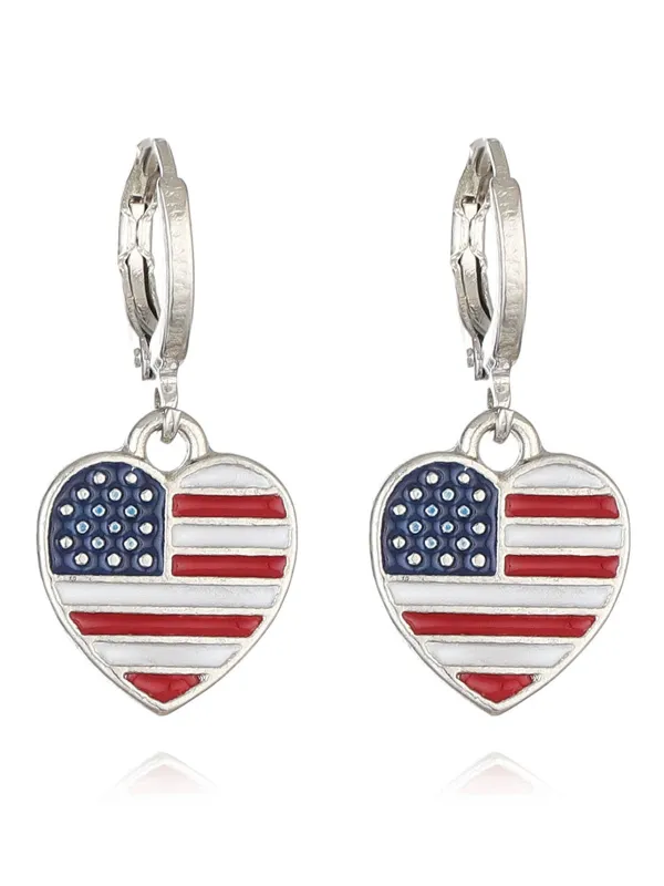 Red & Blue & White Flag Heart Pendant Earrings made by Retro Stage