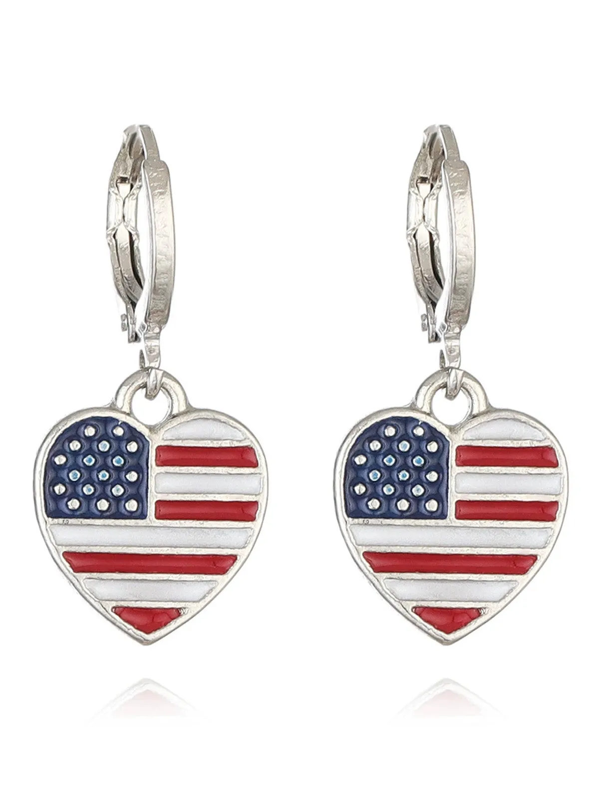 Red & Blue & White Flag Heart Pendant Earrings sold by Retro Stage