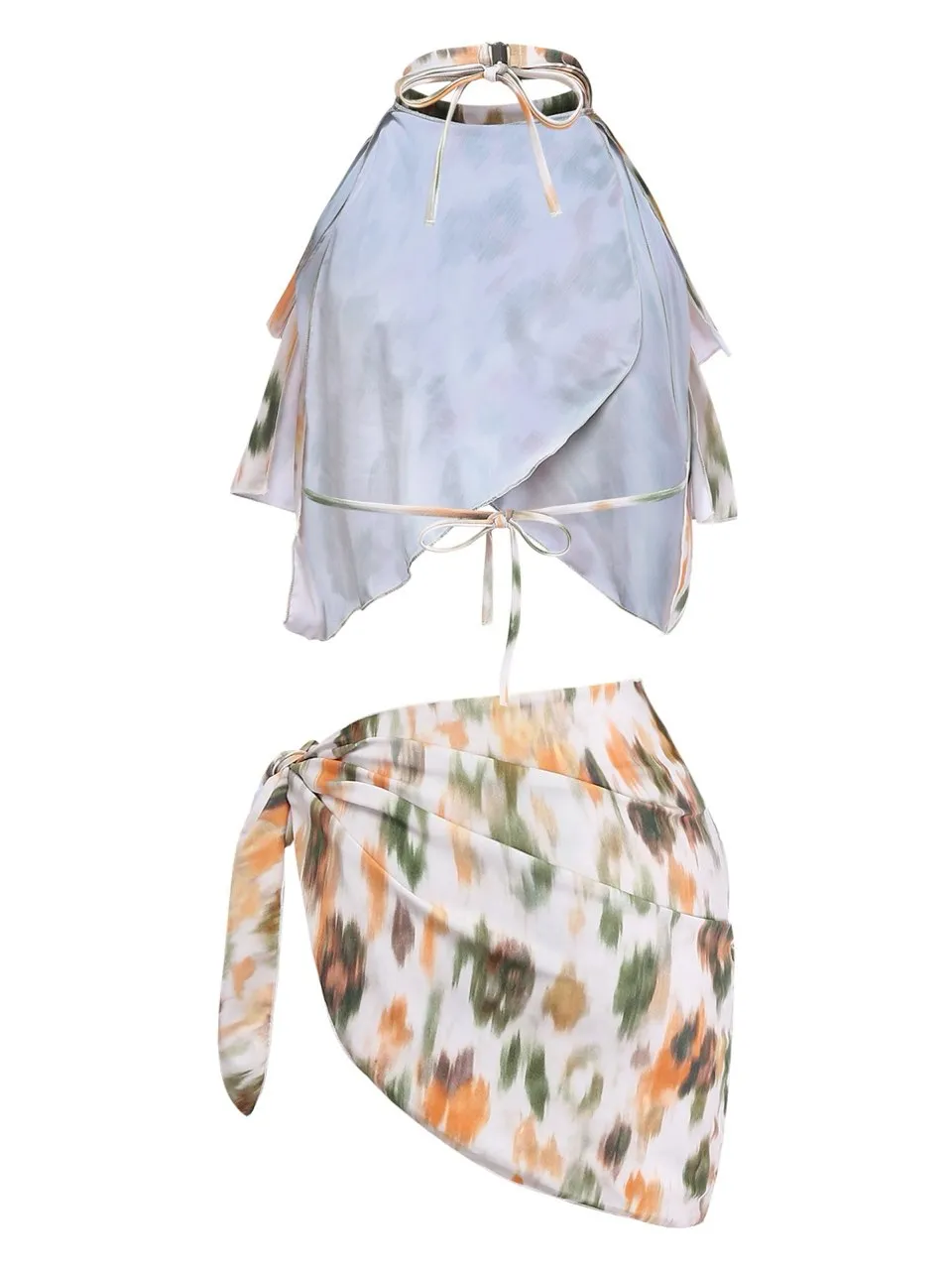 4PCS 1980s Floral Halter Tie Asymmetric Bikini Set & Cover Up sold by Retro Stage product image thumbnail 2