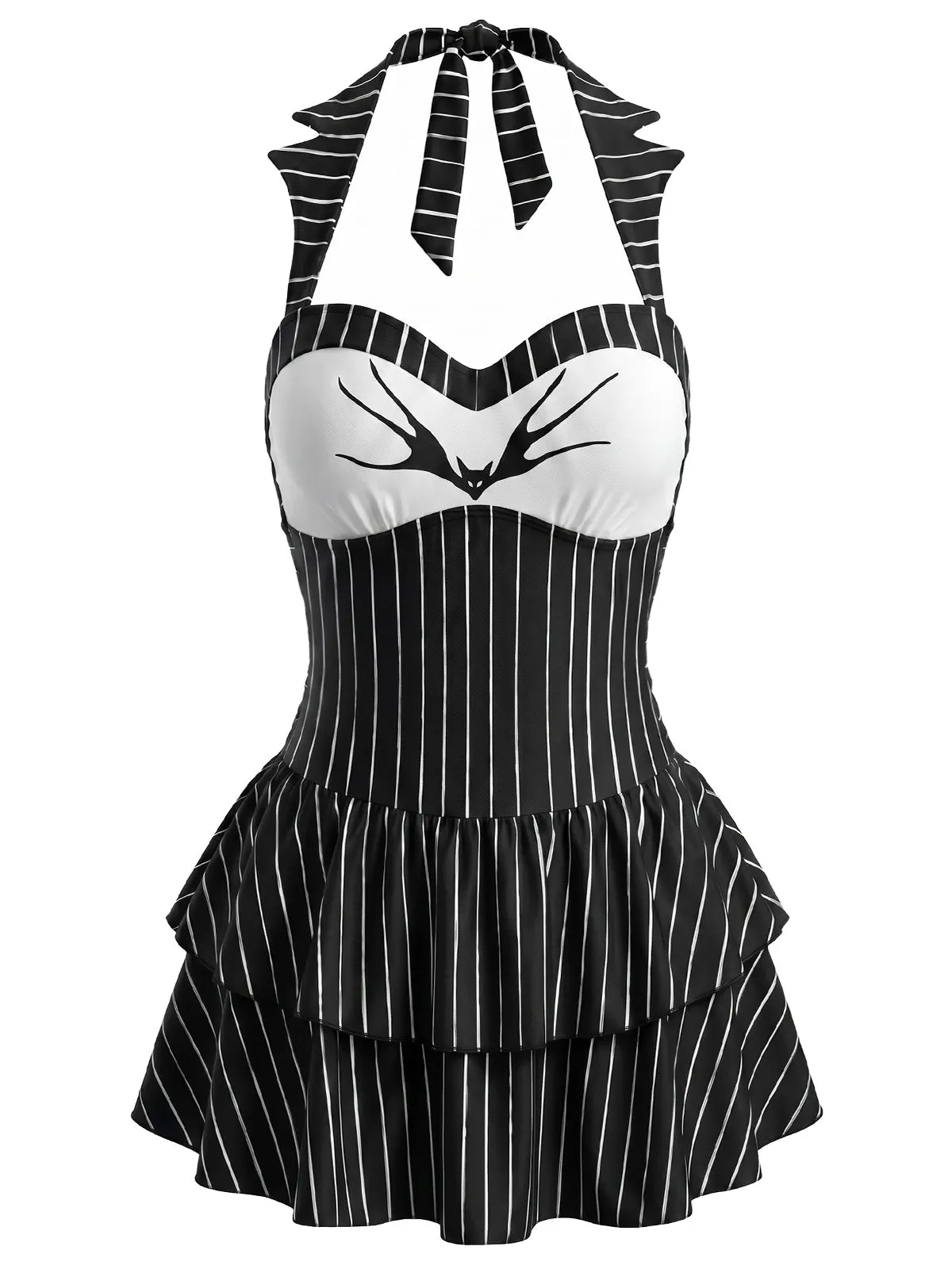 Black 1950s Gothic Bat Pinstripe Halter Swim Dress sold by Retro Stage product image thumbnail 2
