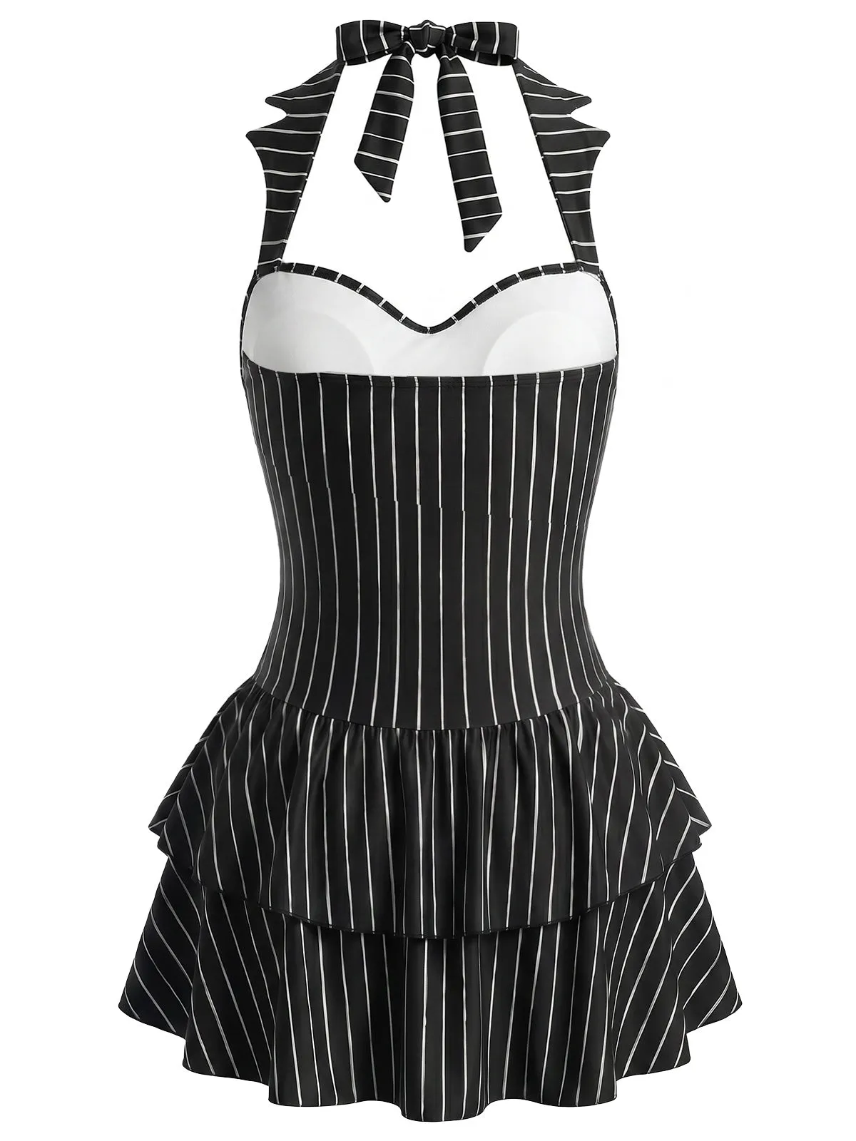Black 1950s Gothic Bat Pinstripe Halter Swim Dress sold by Retro Stage product image thumbnail 3
