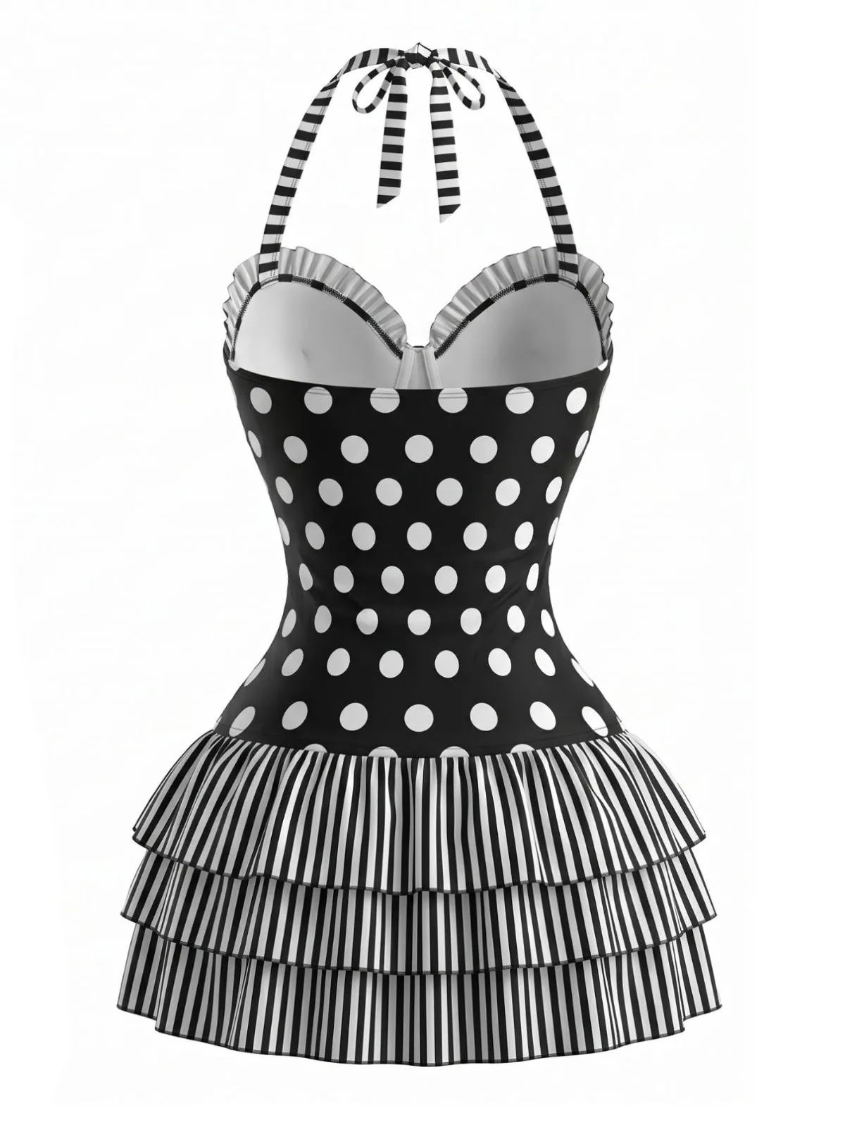 Black 1940s Polka Dot Bow Halter One-Piece Swimdress sold by Retro Stage product image thumbnail 2