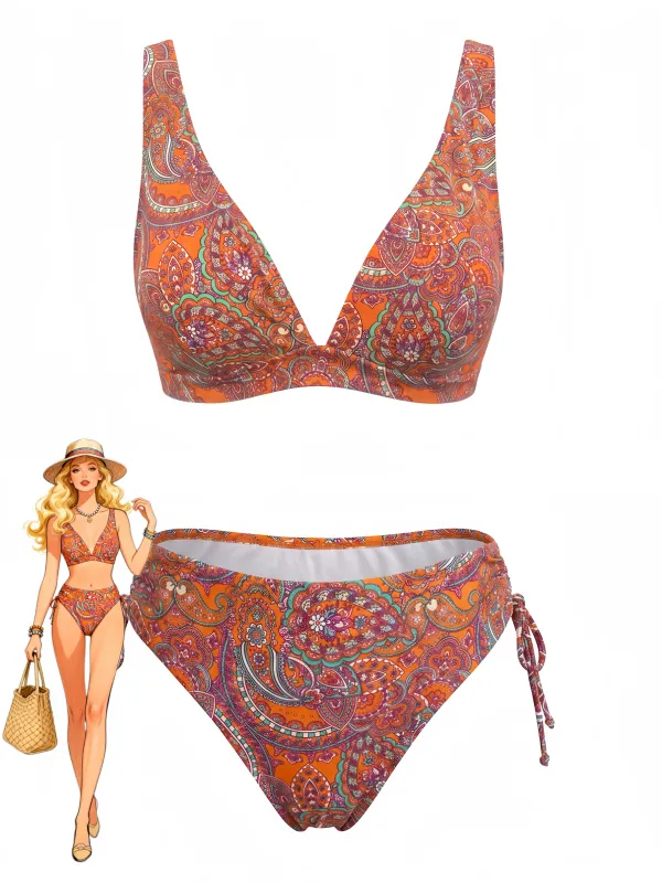 1970s Bohemian Ditsy Floral V-Neck Tankini Set made by Retro Stage