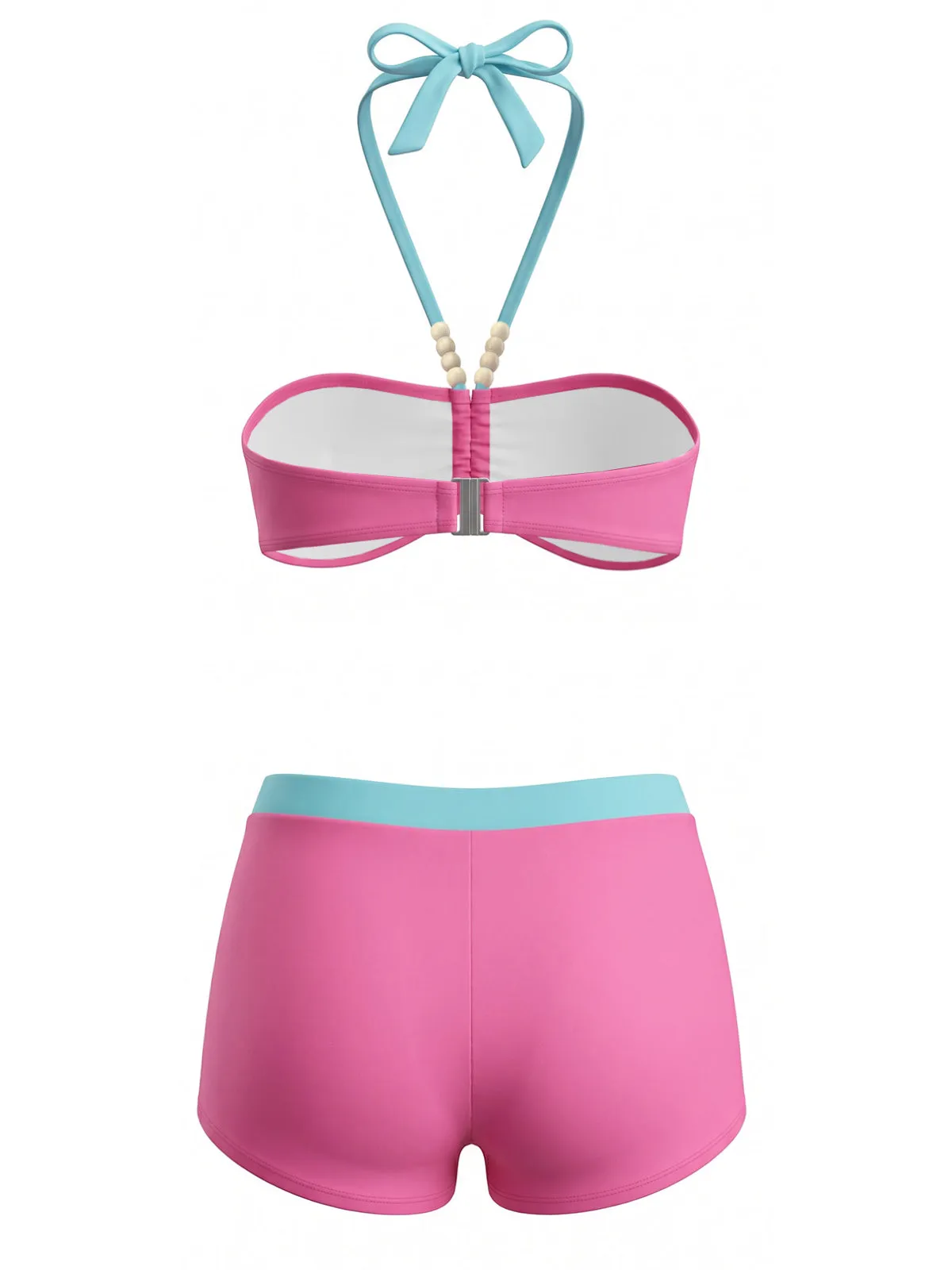 Pink 1980s Floral Print Halter Ruched Front Bikini Set sold by Retro Stage product image thumbnail 3