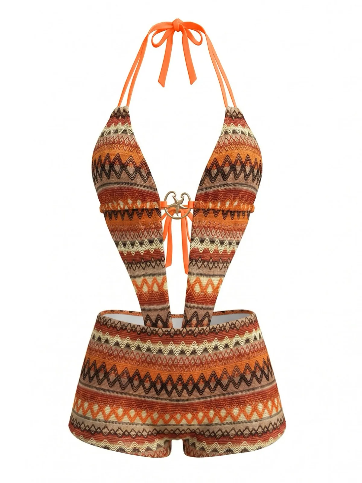 Vintage 1980s Irregular Print Plunging Boho Swimsuit sold by Retro Stage product image thumbnail 3