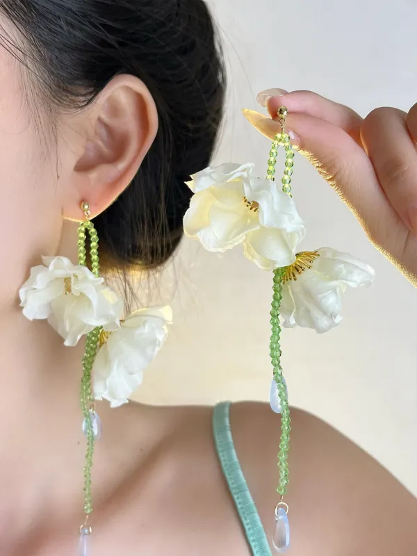 Green Resin Flower Bead Drop Earrings made by Retro Stage