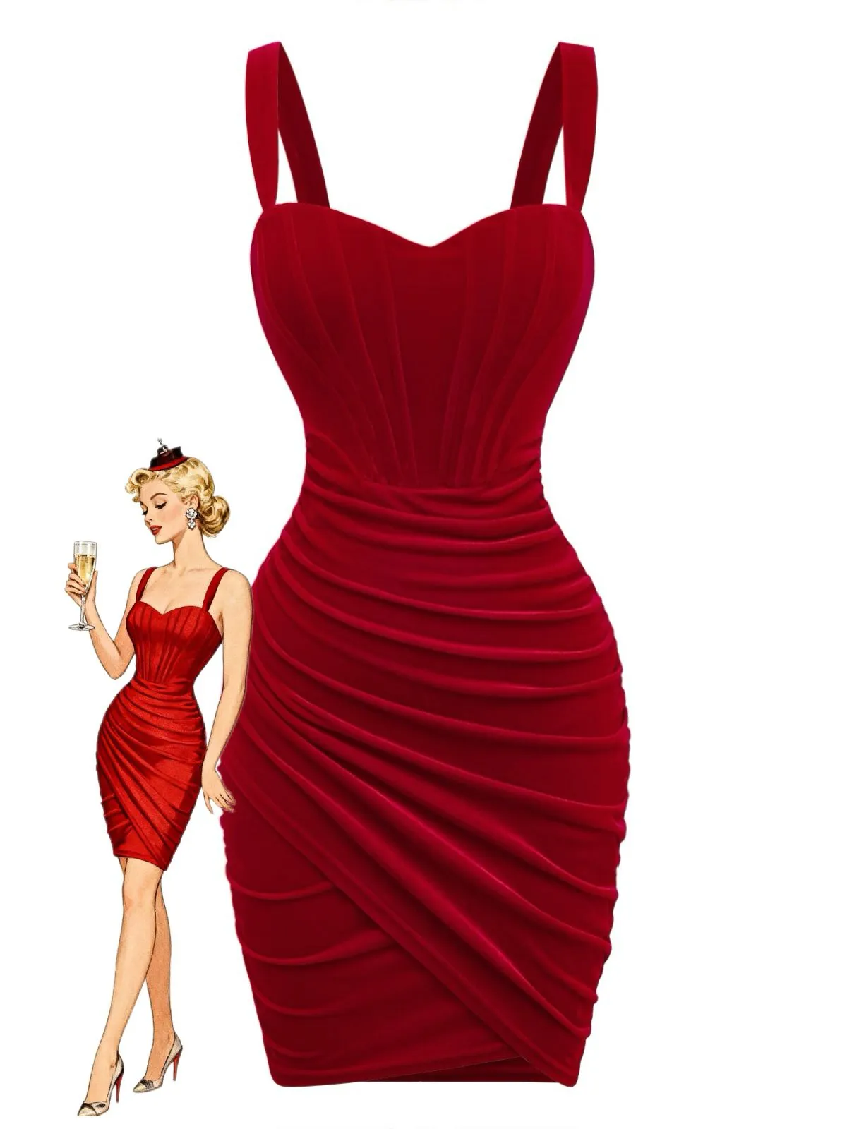 Red 1980s Velvet Corset Ruched Sweetheart Mini Dress sold by Retro Stage
