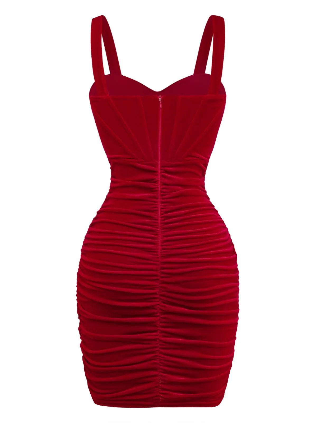 Red 1980s Velvet Corset Ruched Sweetheart Mini Dress sold by Retro Stage product image thumbnail 3