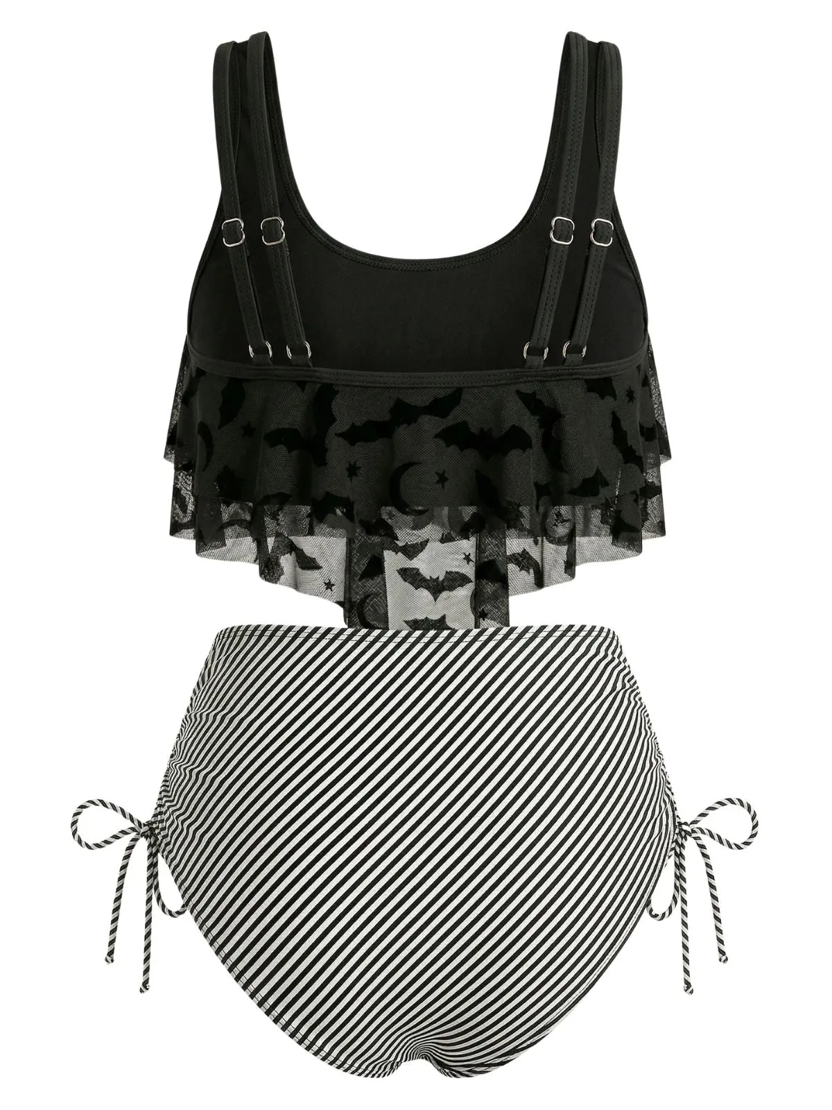 1970s Gothic Mesh Striped Bat Print Tankini Set sold by Retro Stage product image thumbnail 2