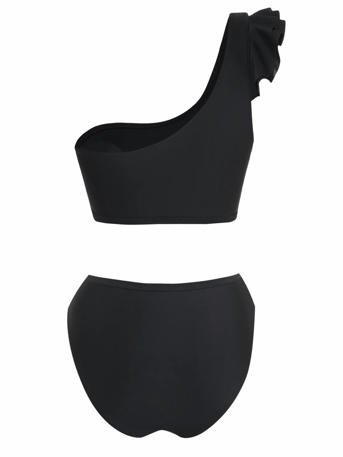 Black 1960s One-Shoulder Ruffle High-Waist Tankini Set sold by Retro Stage product image thumbnail 3