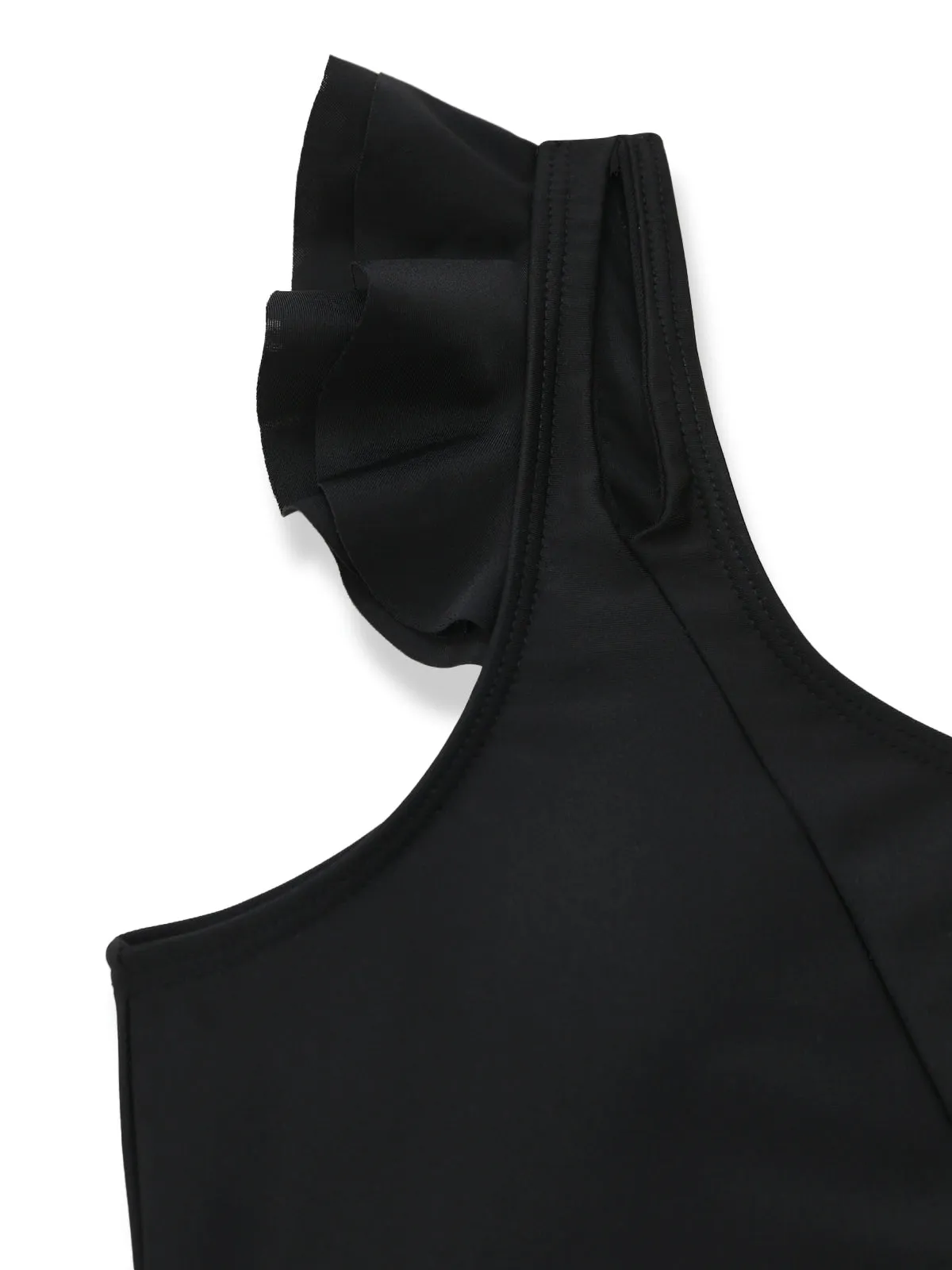 Black 1960s One-Shoulder Ruffle High-Waist Tankini Set sold by Retro Stage product image thumbnail 4
