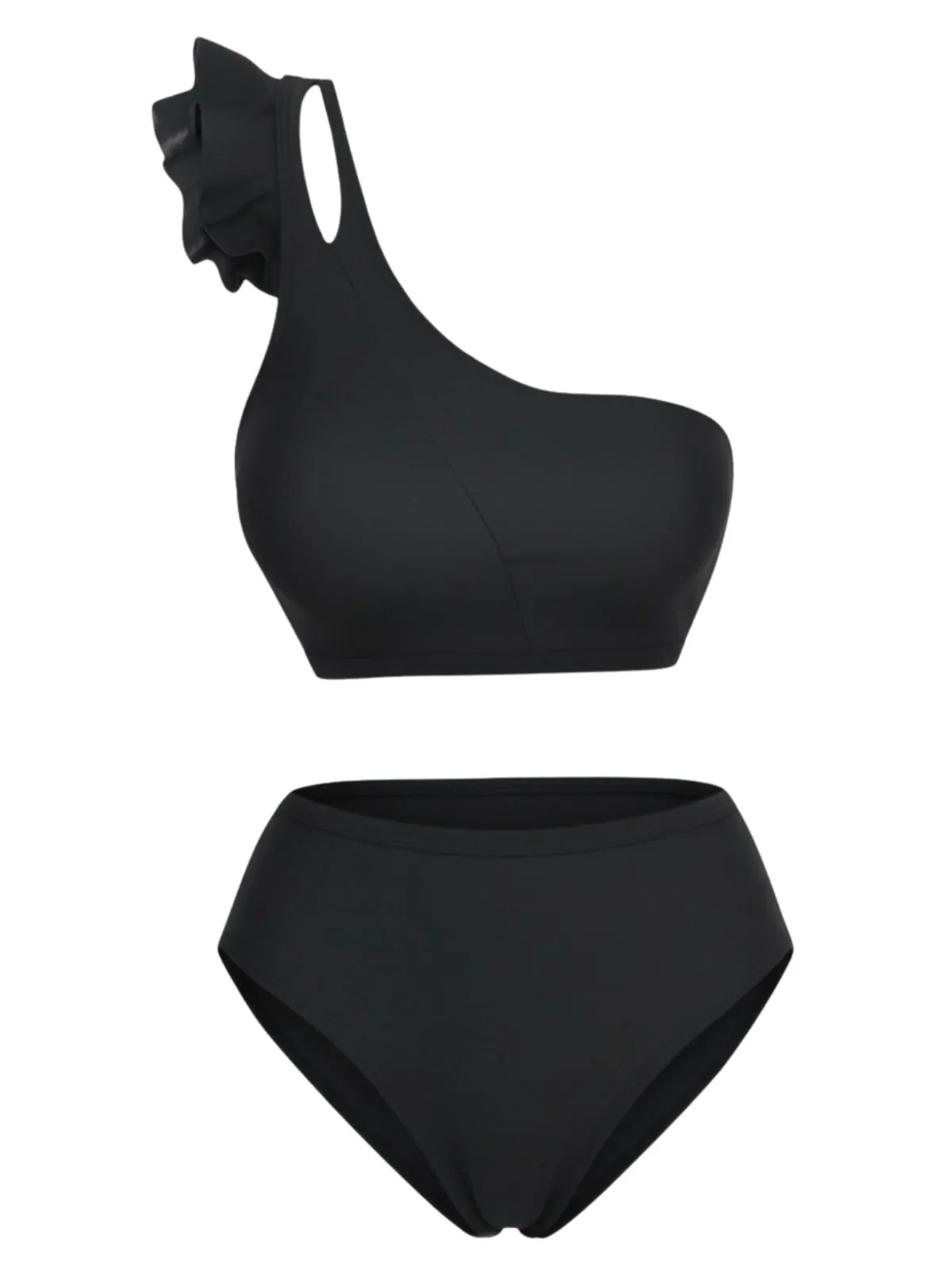 Black 1960s One-Shoulder Ruffle High-Waist Tankini Set sold by Retro Stage product image thumbnail 2