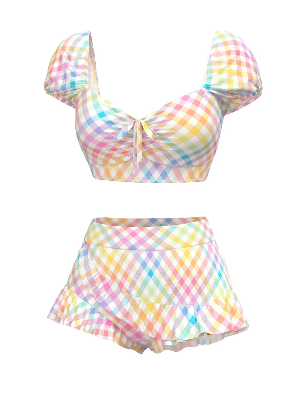 Multicolor 1970s Puff Gingham Plaid Bikini Set sold by Retro Stage product image thumbnail 5