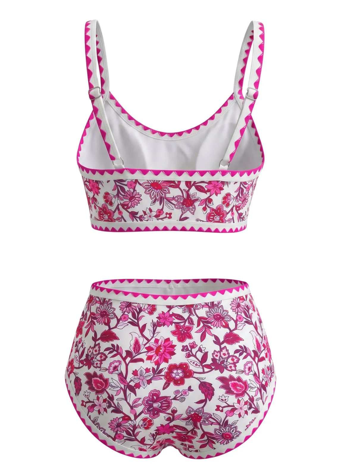 Pink 1950s Scoop Neck Floral High-Waist Bikini Set sold by Retro Stage product image thumbnail 2