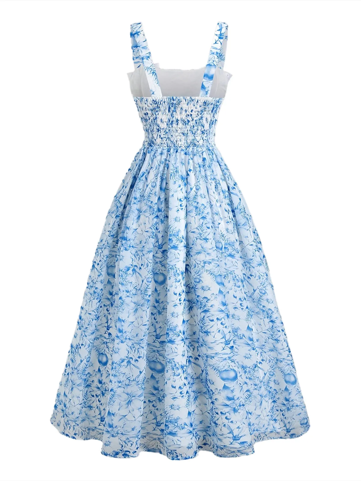 Blue 1940s Square Neck Starry Night Bow Swing Dress sold by Retro Stage product image thumbnail 5