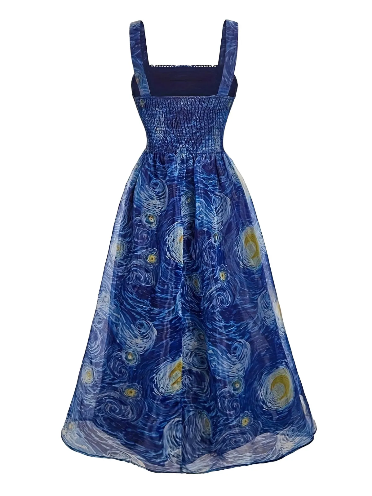 Blue 1940s Square Neck Starry Night Bow Swing Dress sold by Retro Stage product image thumbnail 3