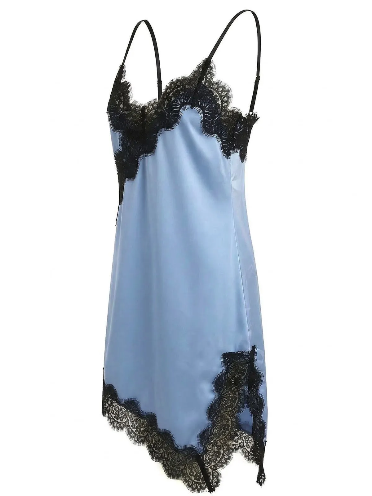 Dark Blue 1960s Satin Lace Spaghetti Strap Nightgown sold by Retro Stage product image thumbnail 3