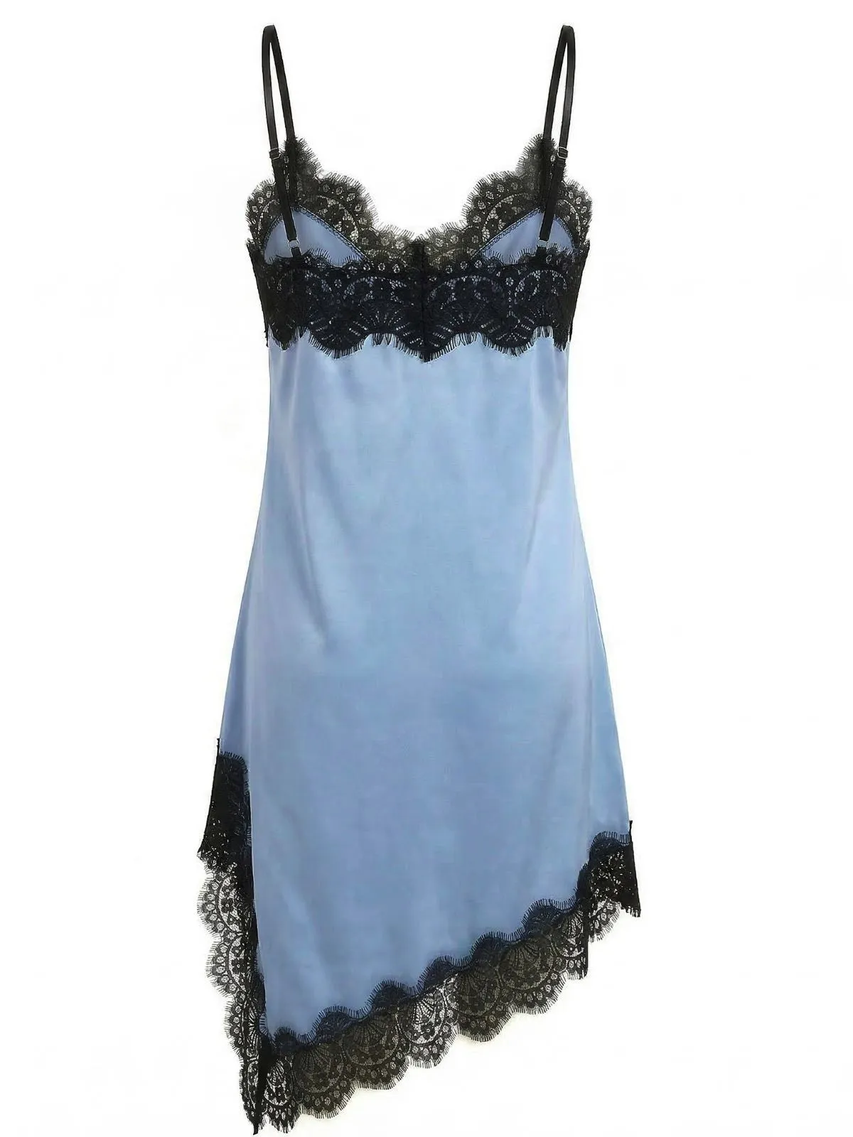 Dark Blue 1960s Satin Lace Spaghetti Strap Nightgown sold by Retro Stage product image thumbnail 4