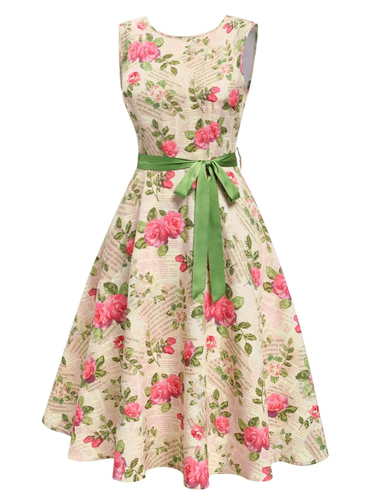 Multicolor 1950s Rose Pictorial Belted Dress sold by Retro Stage product image thumbnail 4