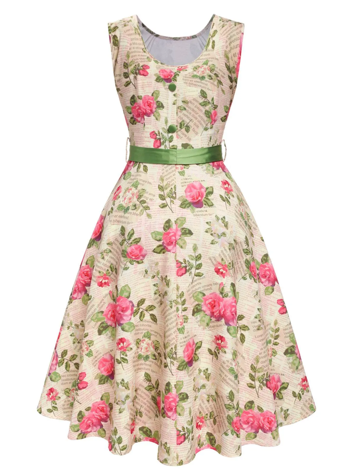 Multicolor 1950s Rose Pictorial Belted Dress sold by Retro Stage product image thumbnail 5