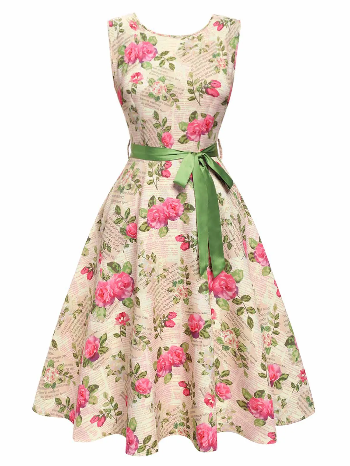 Multicolor 1950s Rose Pictorial Belted Dress sold by Retro Stage product image thumbnail 3