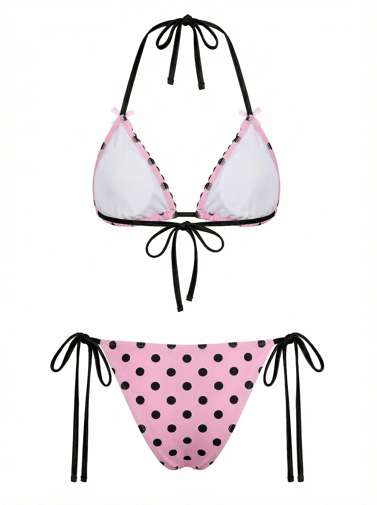 Pink 1940s Polka Dot Lace Bikini Set sold by Retro Stage product image thumbnail 2