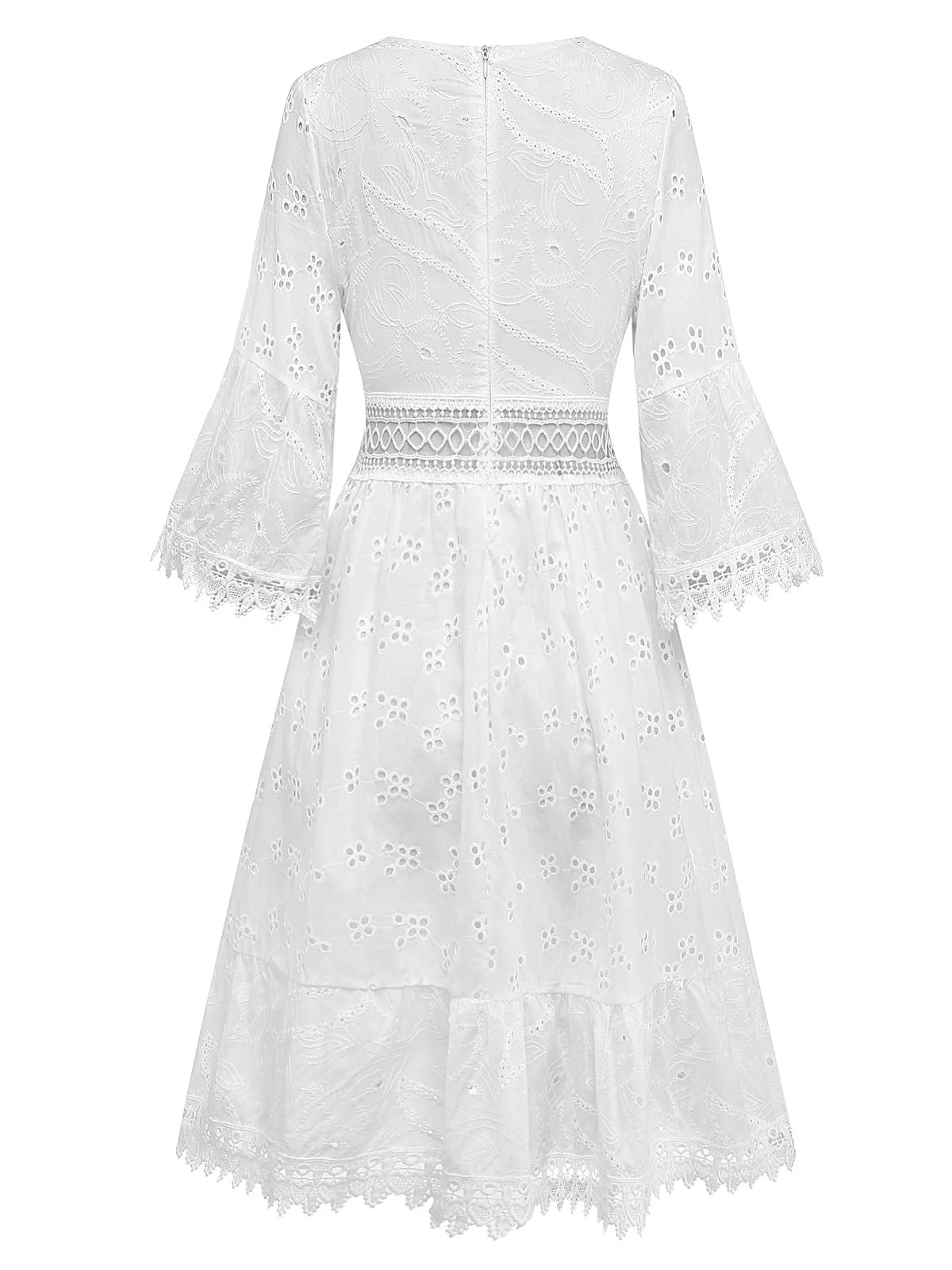 White 1940s Hollow Tassel Embroidered Cover-Up Dress sold by Retro Stage product image thumbnail 3
