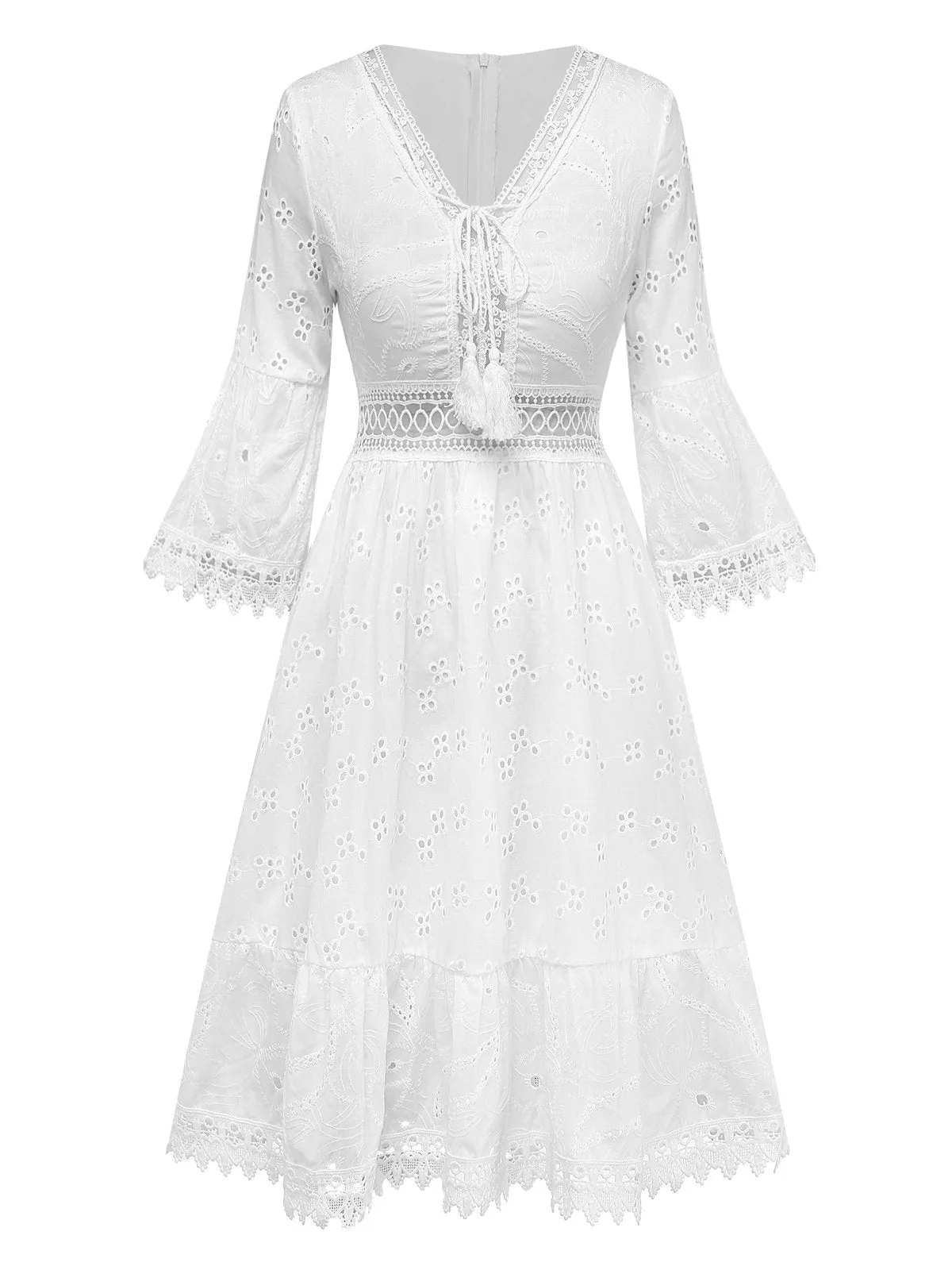 White 1940s Hollow Tassel Embroidered Cover-Up Dress sold by Retro Stage product image thumbnail 2