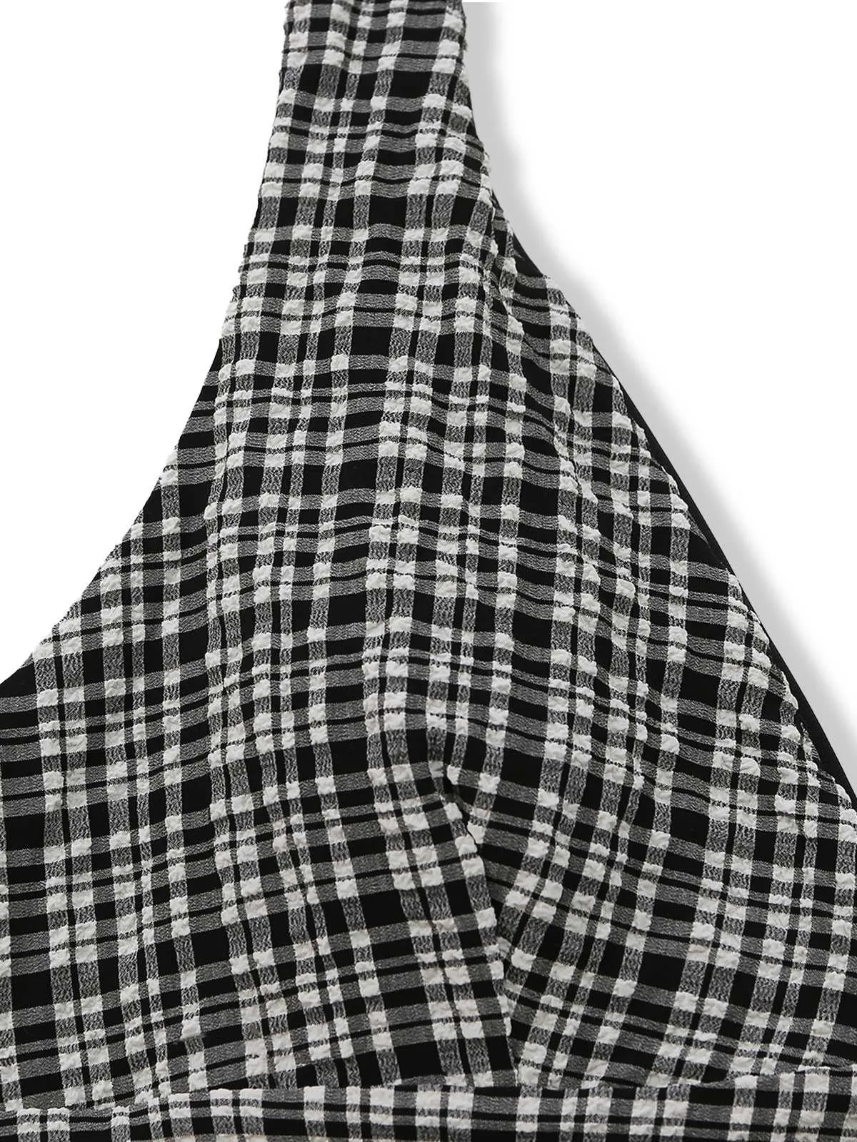 Black 1960s Plaid Deep V Halter Tankini Set sold by Retro Stage product image thumbnail 5