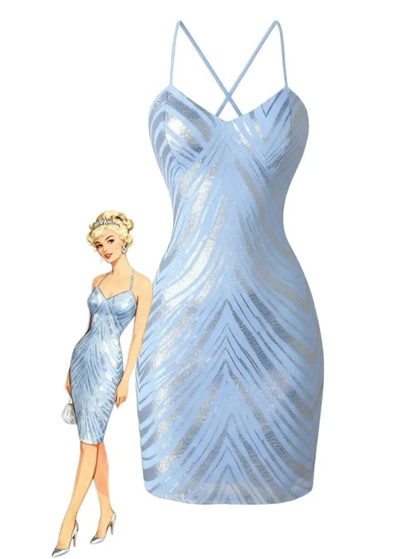 1920s Spaghetti Strap Sequin Chevron Backless Party Dress made by Retro Stage