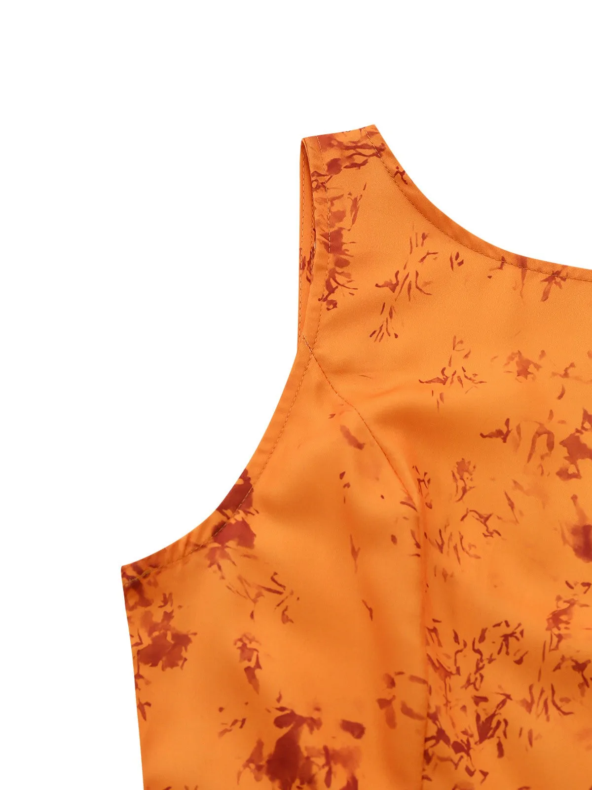 Orange 1930s Cotton Sleeveless Printed Fitted Dress sold by Retro Stage product image thumbnail 5
