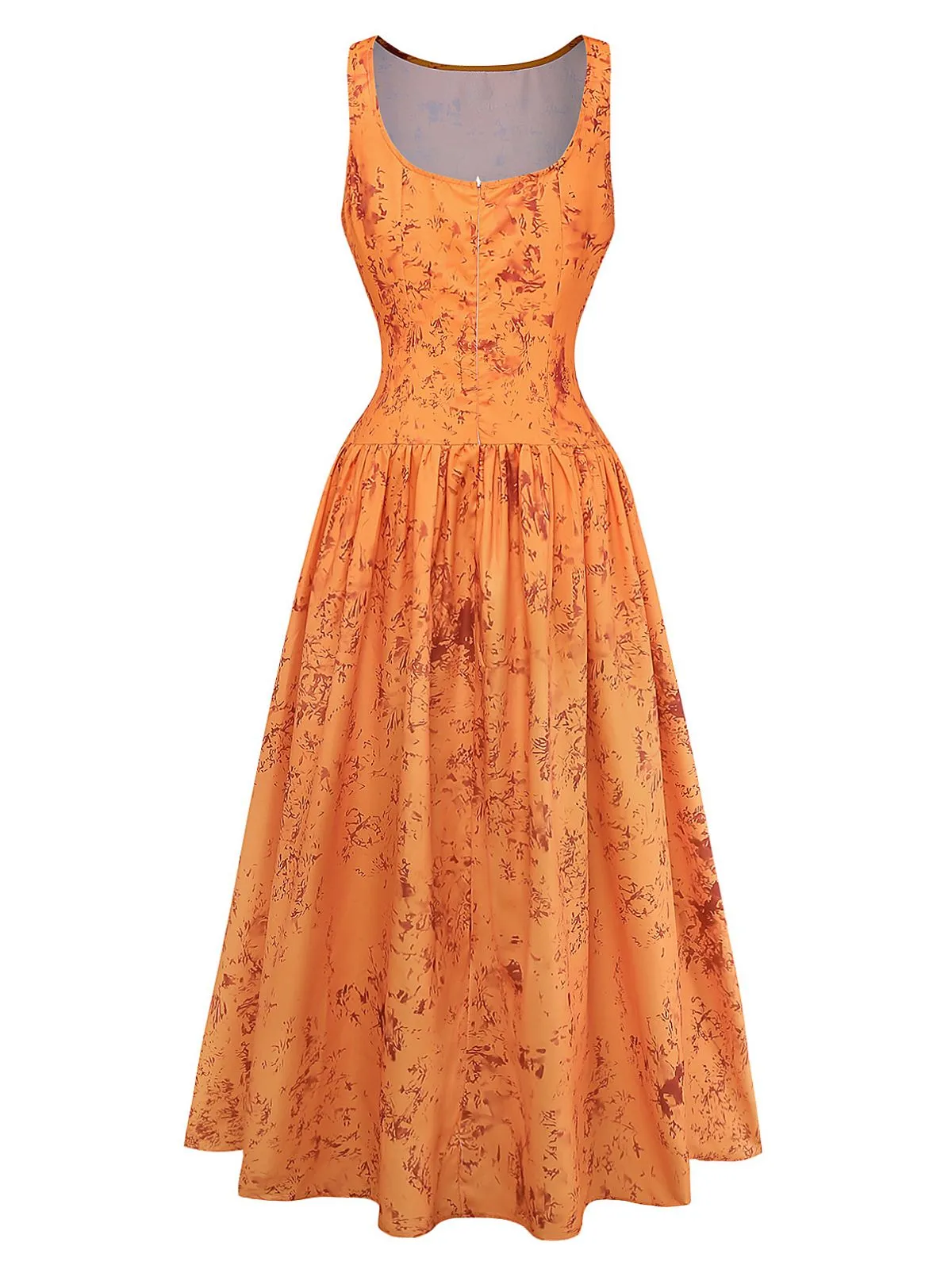 Orange 1930s Cotton Sleeveless Printed Fitted Dress sold by Retro Stage product image thumbnail 3