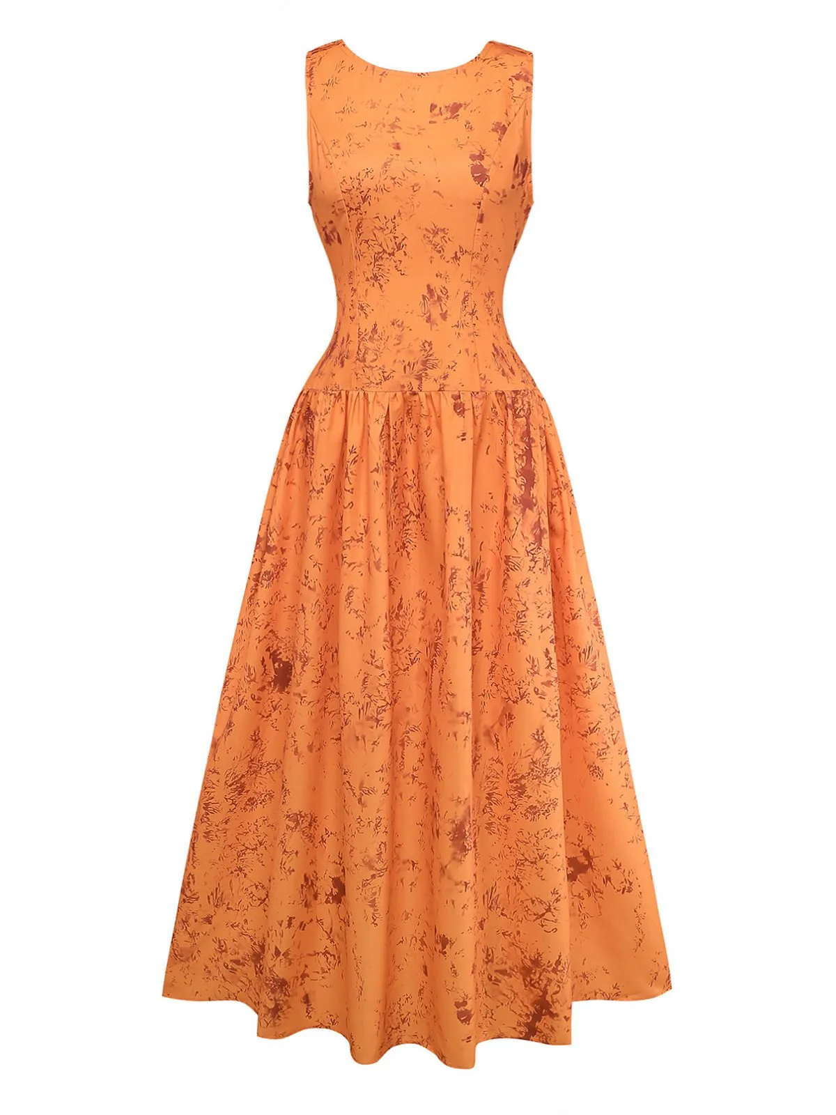 Orange 1930s Cotton Sleeveless Printed Fitted Dress sold by Retro Stage product image thumbnail 2
