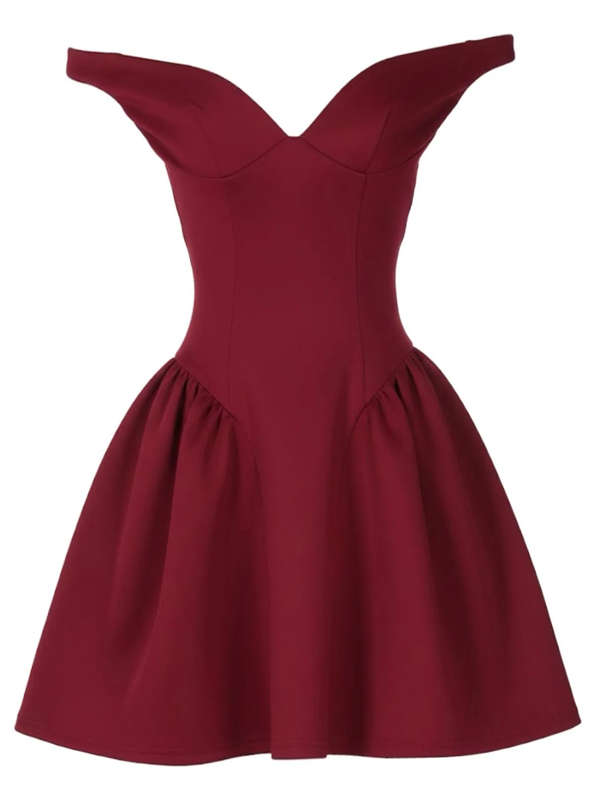 1970s Solid Off-Shoulder Deep V-Neck Skater Dress sold by Retro Stage product image thumbnail 4