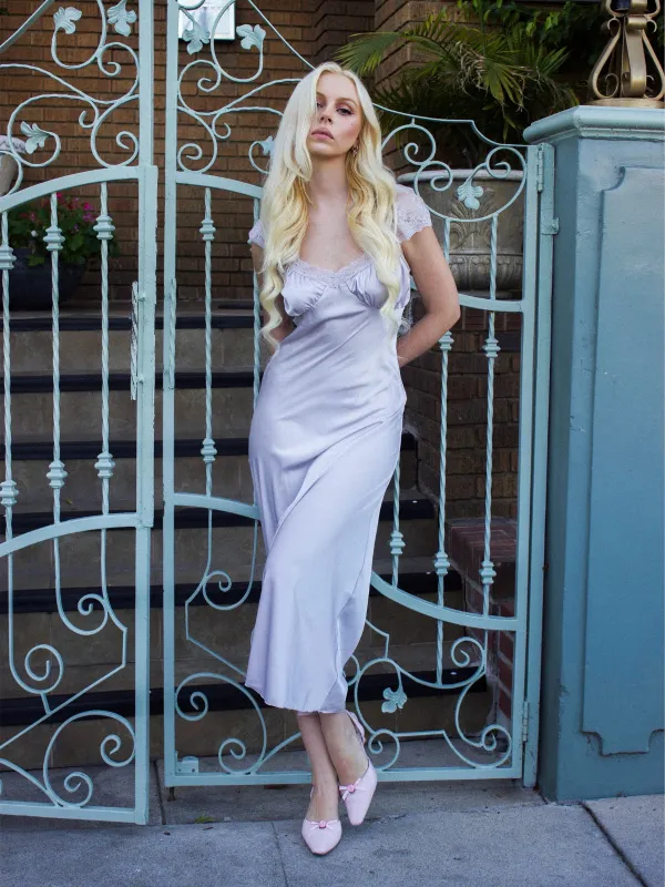1930s Solid Deep V-Neck Lace Trim Nightgown made by Retro Stage