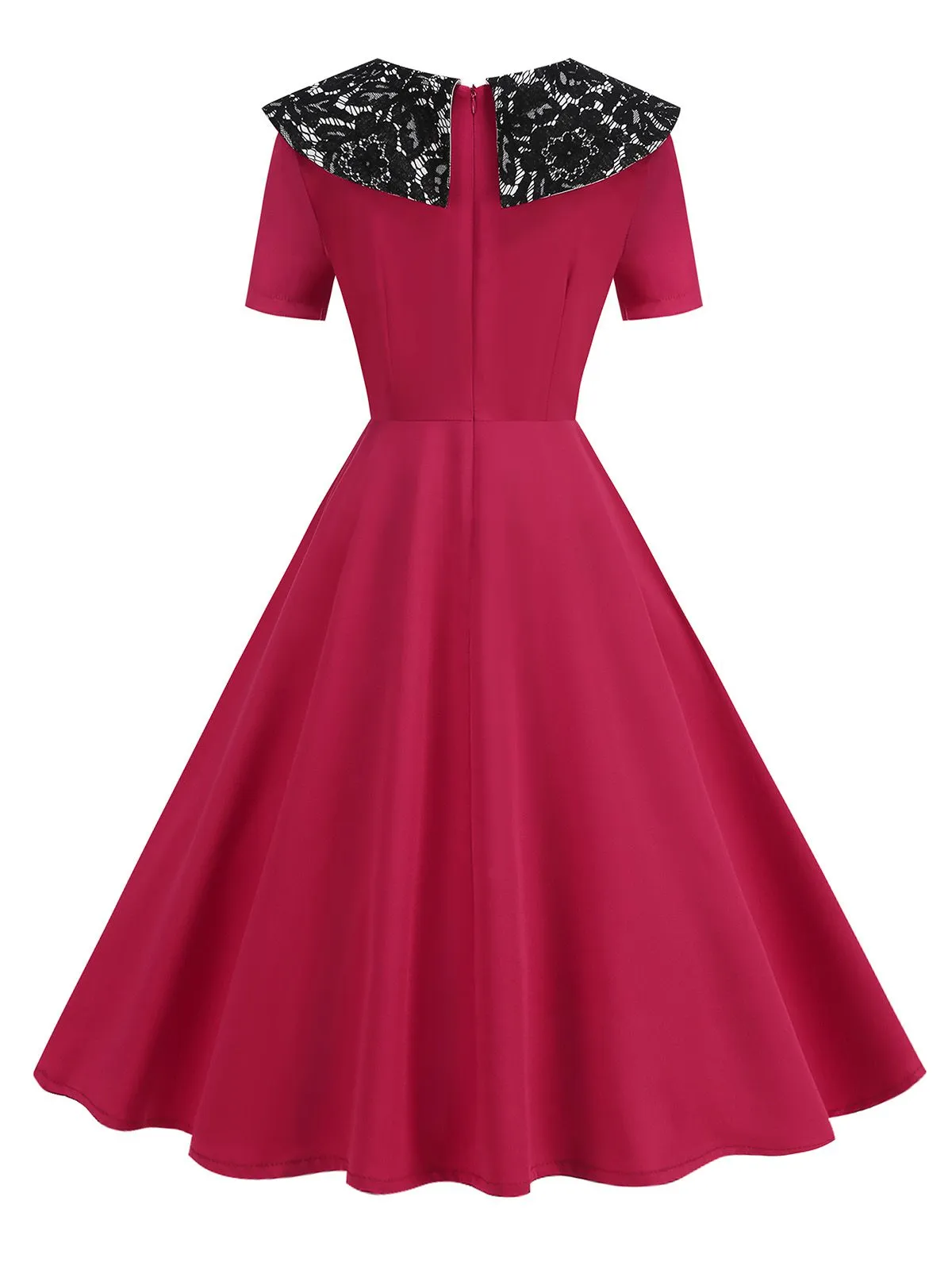 Red 1950s Lace Floral Sailor Collar Swing Dress sold by Retro Stage product image thumbnail 3