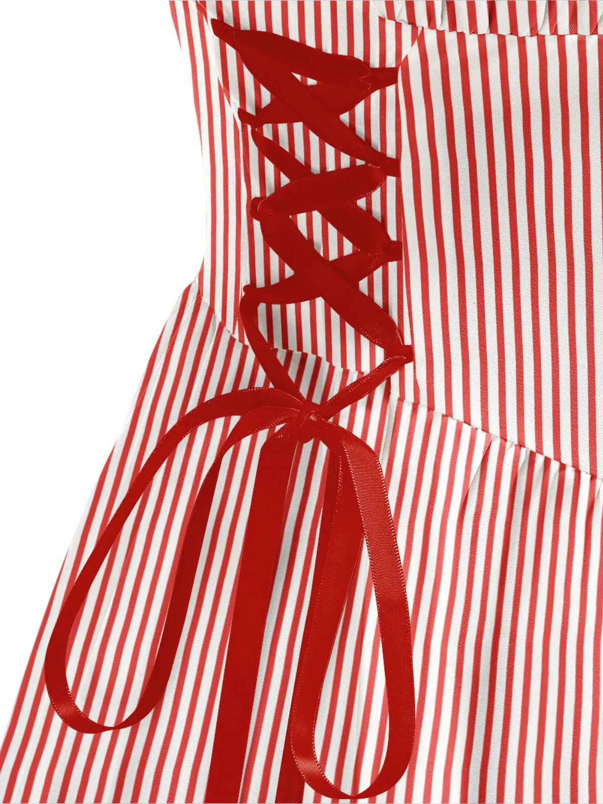 Red 1950s Christmas Candy Cane Striped Lace-Up Holiday Dress sold by Retro Stage product image thumbnail 5