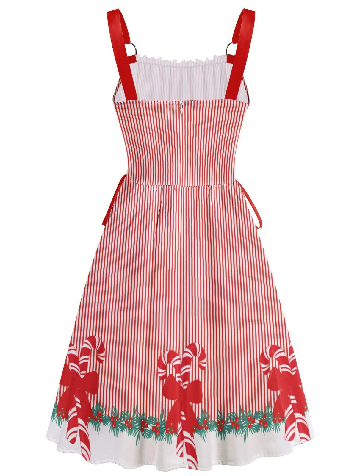 Red 1950s Christmas Candy Cane Striped Lace-Up Holiday Dress sold by Retro Stage product image thumbnail 3