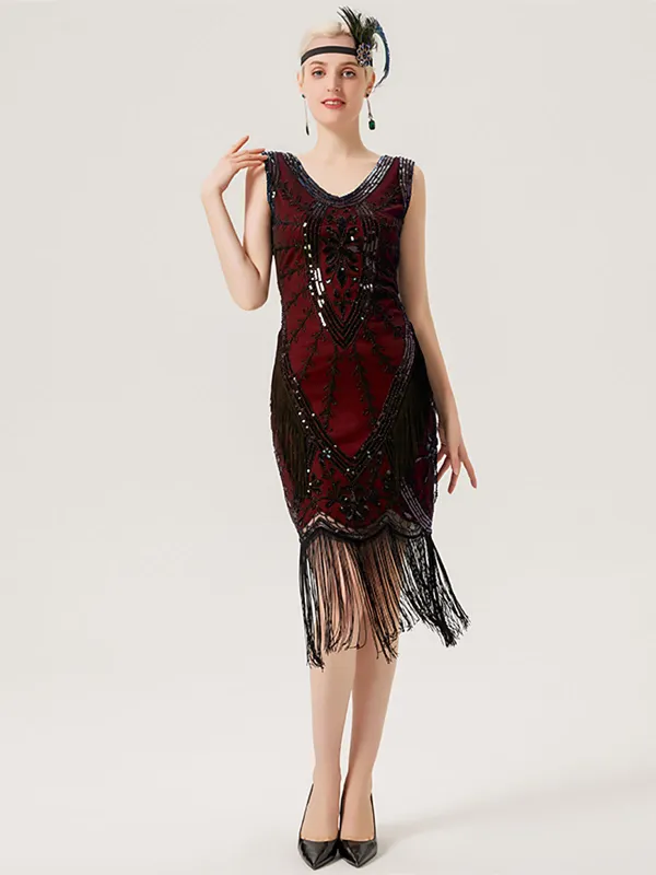 1920s Sequined Fringed Sleeveless Dress made by Retro Stage