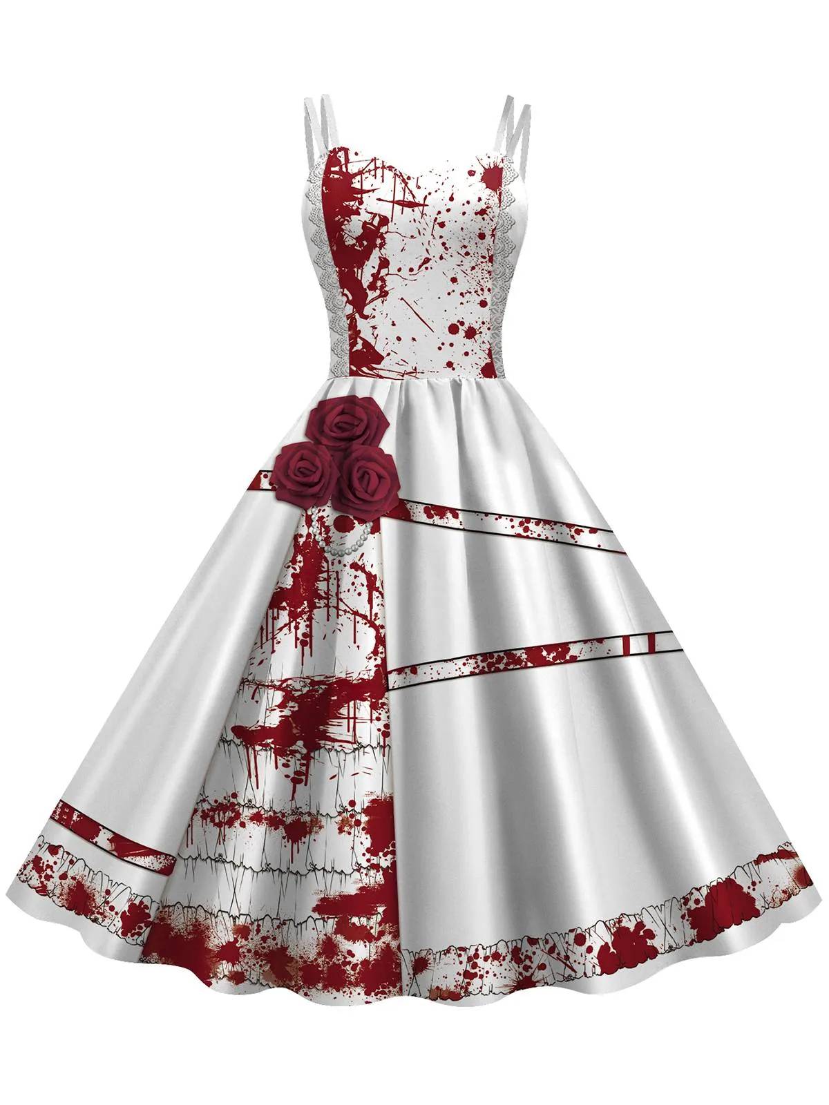 1950s Halloween Roses Blood Double Straps Dress sold by Retro Stage product image thumbnail 4