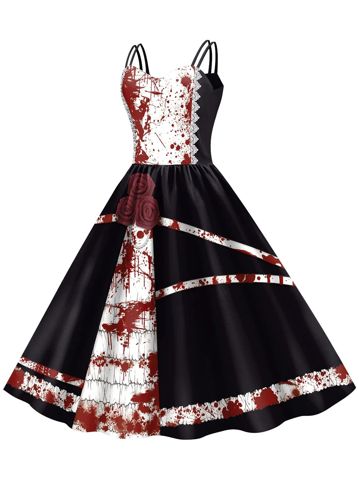 1950s Halloween Roses Blood Double Straps Dress sold by Retro Stage product image thumbnail 2