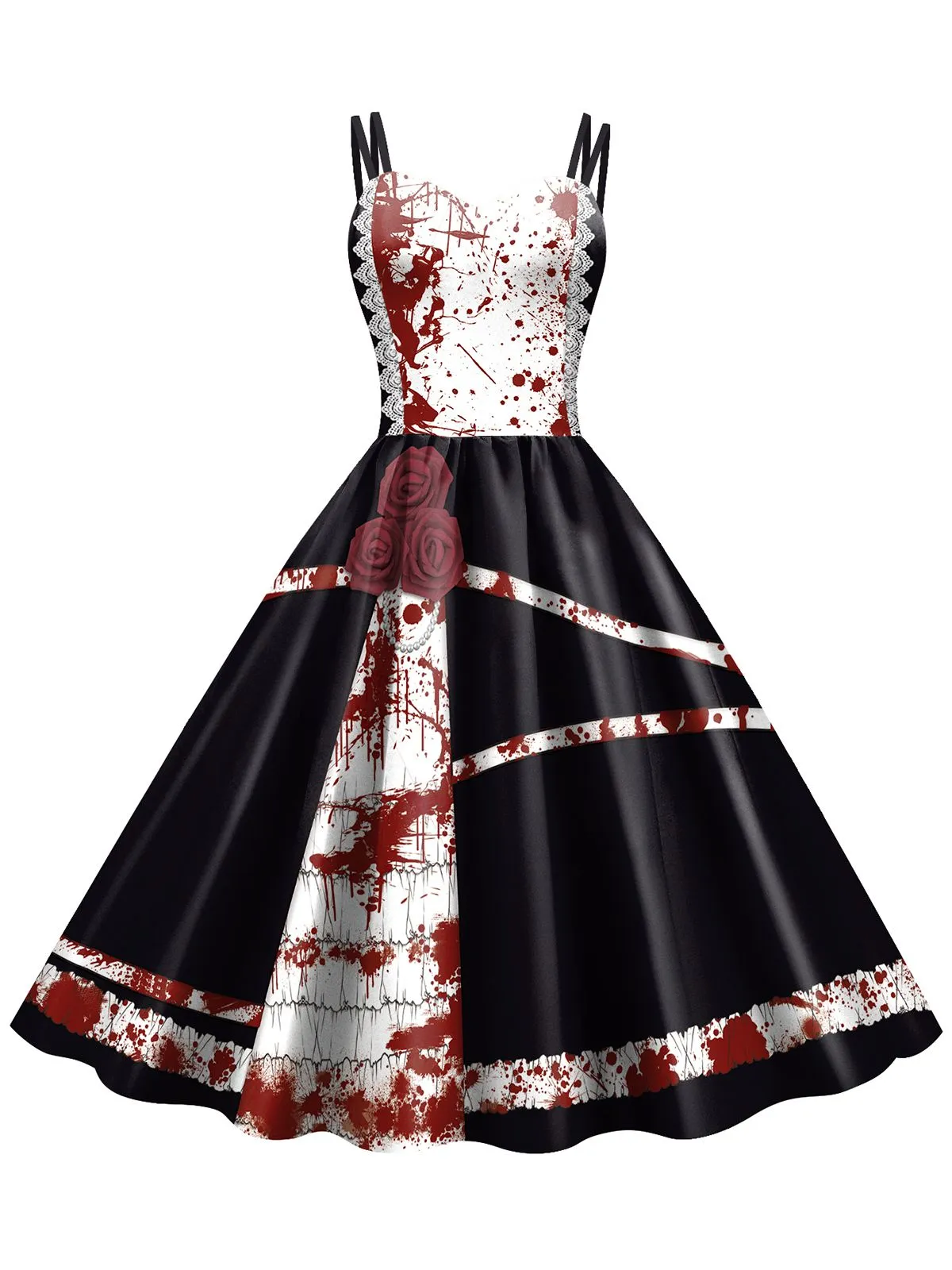 1950s Halloween Roses Blood Double Straps Dress sold by Retro Stage