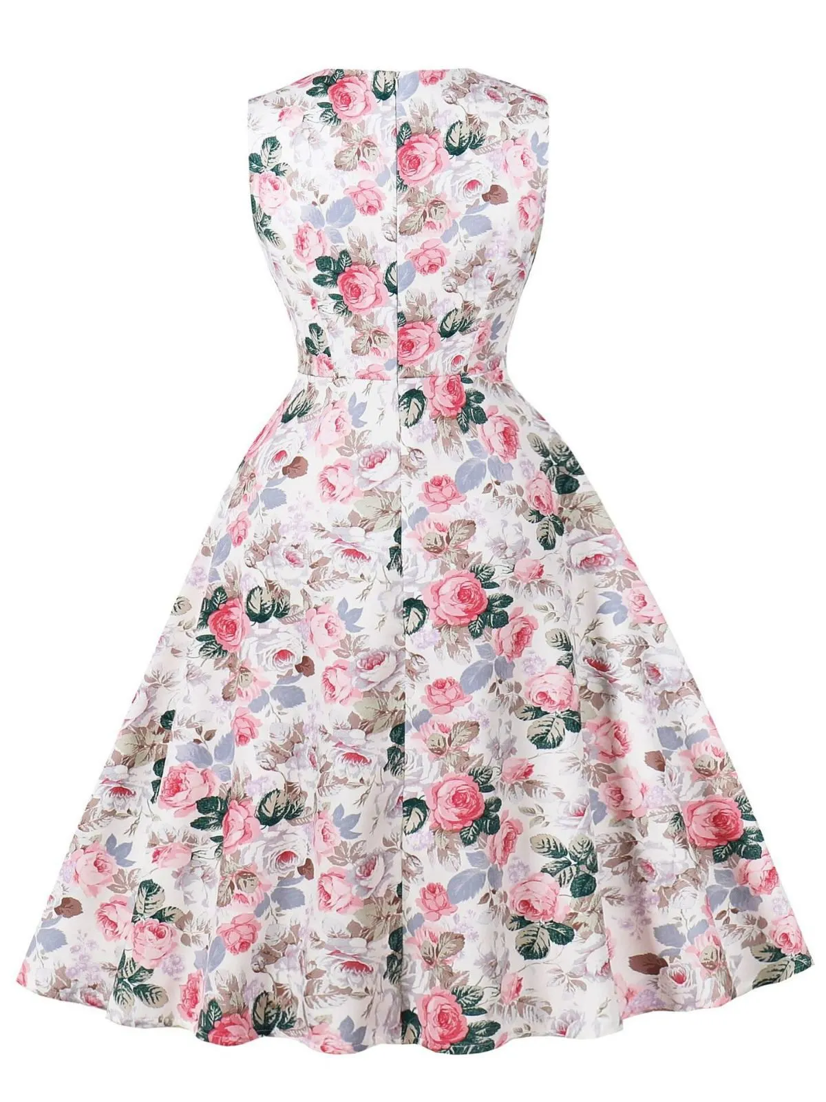 Pink 1950s Floral Bow Sweetheart Neck Swing Dress sold by Retro Stage product image thumbnail 2