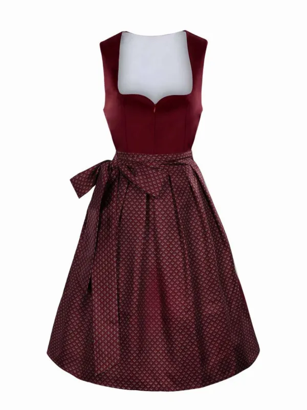 2PCS Wine Red 1950s Ethnic Floral Velvet Dress & Apron made by Retro Stage