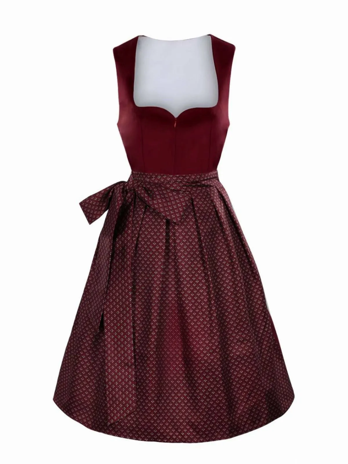 2PCS Wine Red 1950s Ethnic Floral Velvet Dress & Apron sold by Retro Stage